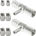 Nickel Plated Brass Reducing Tee Hose Barb, 5/16" X 1/4" X 5/16" ID, 3-Way Connector with Stainless Steel Clamp for Fuel, Coolant, Air & Vacuum Lines, Corrosion-Resistant (Pack of 2)