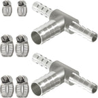 Nickel Plated Brass Reducing Tee Hose Barb, 5/16" X 1/4" X 5/16" ID, 3-Way Connector with Stainless Steel Clamp for Fuel, Coolant, Air & Vacuum Lines, Corrosion-Resistant (Pack of 2)