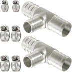 Nickel Plated Brass Reducing Tee Hose Barb, 5/16" X 1/4" X 5/16" ID, 3-Way Connector with Stainless Steel Clamp for Fuel, Coolant, Air & Vacuum Lines, Corrosion-Resistant (Pack of 2)