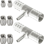 Nickel Plated Brass Reducing Tee Hose Barb, 5/16" X 1/4" X 5/16" ID, 3-Way Connector with Stainless Steel Clamp for Fuel, Coolant, Air & Vacuum Lines, Corrosion-Resistant (Pack of 2)