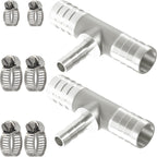 Nickel Plated Brass Reducing Tee Hose Barb, 5/16" X 1/4" X 5/16" ID, 3-Way Connector with Stainless Steel Clamp for Fuel, Coolant, Air & Vacuum Lines, Corrosion-Resistant (Pack of 2)