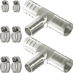 Nickel Plated Brass Reducing Tee Hose Barb, 5/16" X 1/4" X 5/16" ID, 3-Way Connector with Stainless Steel Clamp for Fuel, Coolant, Air & Vacuum Lines, Corrosion-Resistant (Pack of 2)