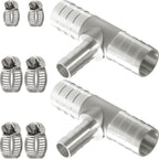 Nickel Plated Brass Reducing Tee Hose Barb, 5/16" X 1/4" X 5/16" ID, 3-Way Connector with Stainless Steel Clamp for Fuel, Coolant, Air & Vacuum Lines, Corrosion-Resistant (Pack of 2)