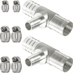 Nickel Plated Brass Reducing Tee Hose Barb, 5/16" X 1/4" X 5/16" ID, 3-Way Connector with Stainless Steel Clamp for Fuel, Coolant, Air & Vacuum Lines, Corrosion-Resistant (Pack of 2)